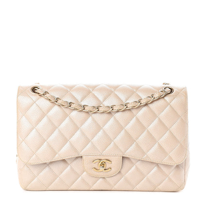 Chanel Pearly Caviar Quilted Jumbo Double Flap Light Beige 1 of 9