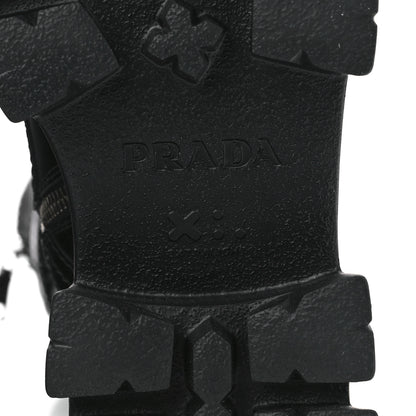 Prada Spazzolato Rois Re-Nylon Metal Triangle Logo Monolith Pouch Pocket 55mm Tall Combat Boots 38 Black 6 of 7