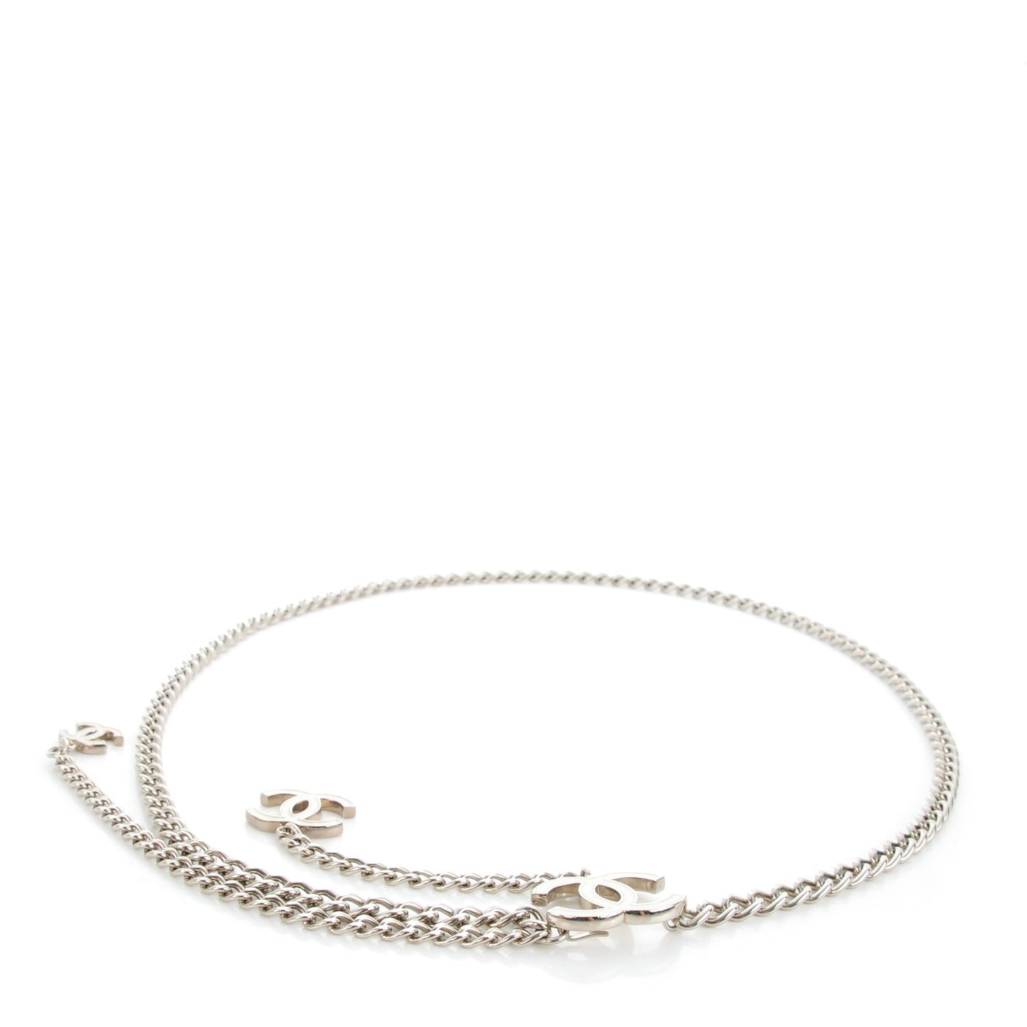 Enamel CC Chain Belt White Silver