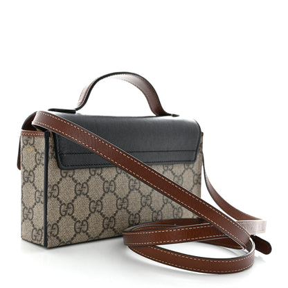 Gucci GG Supreme Monogram Calfskin Mini Padlock Top Handle Shoulder Bag Beige Black Cuir 3 of 14