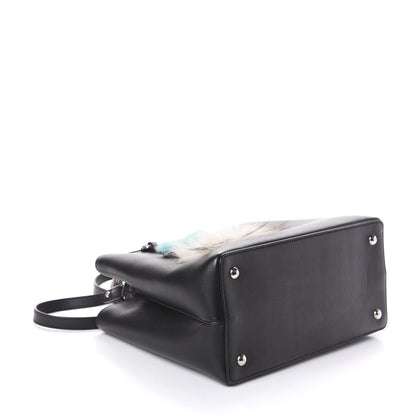Fendi Vitello Dolce Fox Mink Bi-Color Monster Mirror Charm Petite 2Jours Tote Black Bordeaux Acquamarine 3 of 7