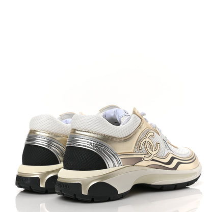 Chanel Fabric Laminated Calfskin Stretch CC Sneakers 39 White Gold Silver 4 of 7