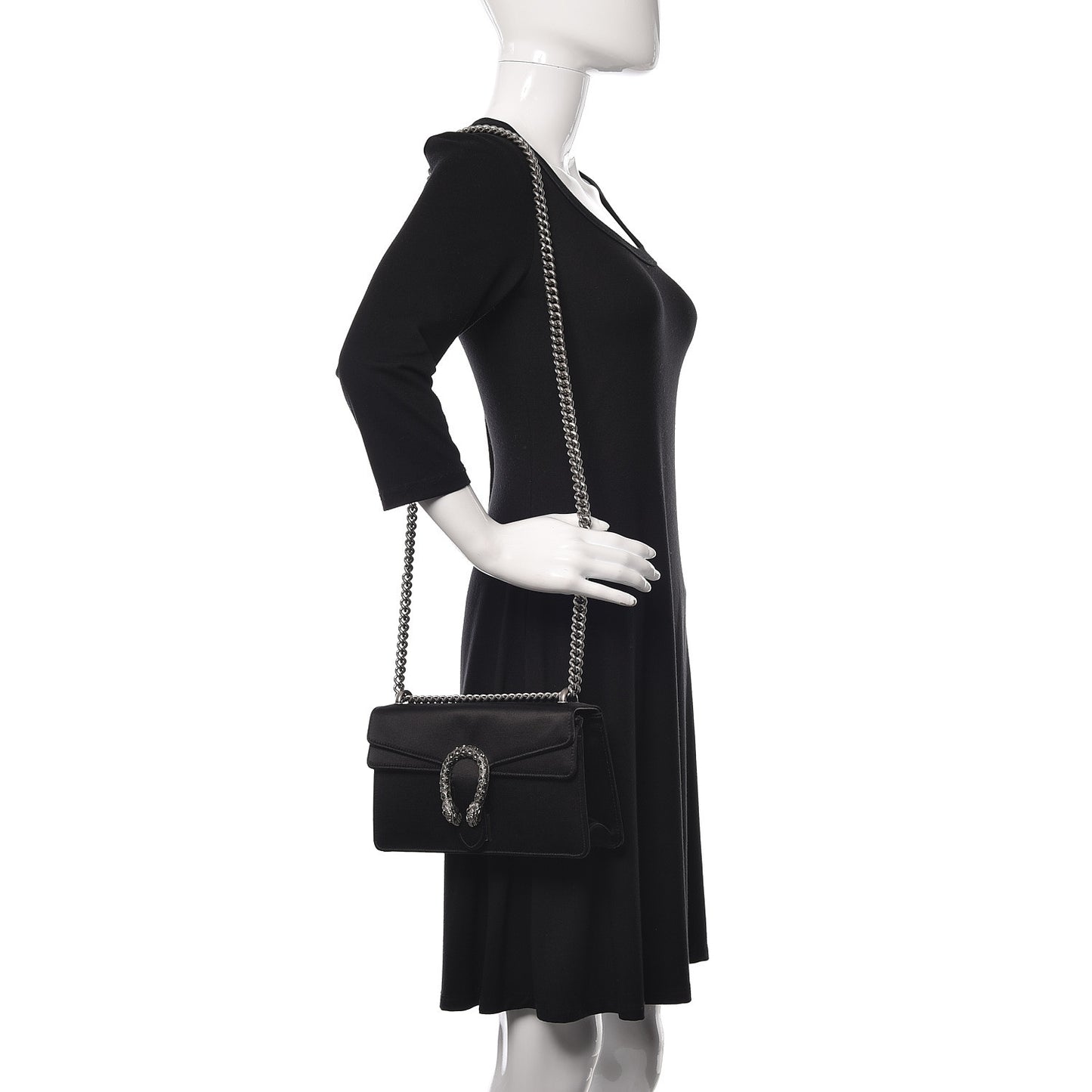 Satin Silk Crystal Small Dionysus Shoulder Bag Black Black Diamond