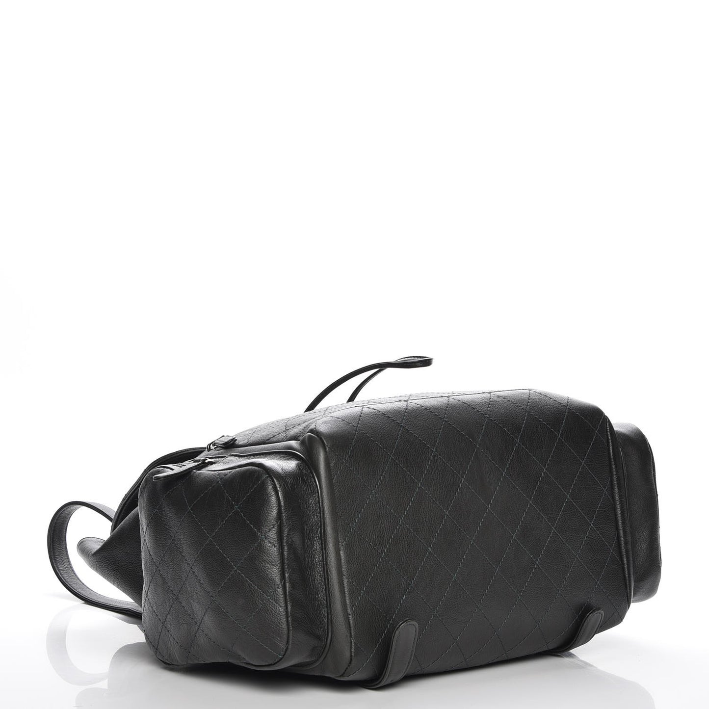 Grained Calfskin Stitched Pocket Backpack Dark Green