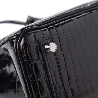 Hermes Shiny Niloticus Crocodile Birkin 25 Black 7 of 36
