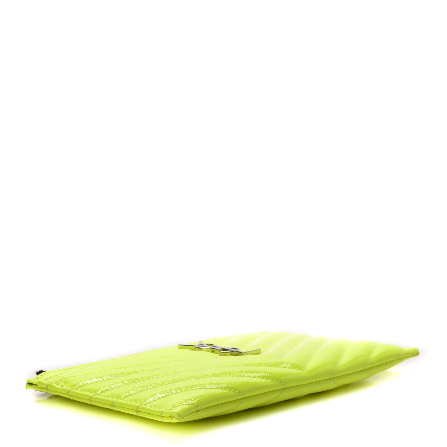 Patent Grain De Poudre Matelasse Chevron Monogram Bill Pouch Neon Yellow