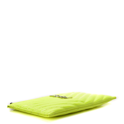 Saint Laurent Patent Grain De Poudre Matelasse Chevron Monogram Bill Pouch Neon Yellow 3 of 6