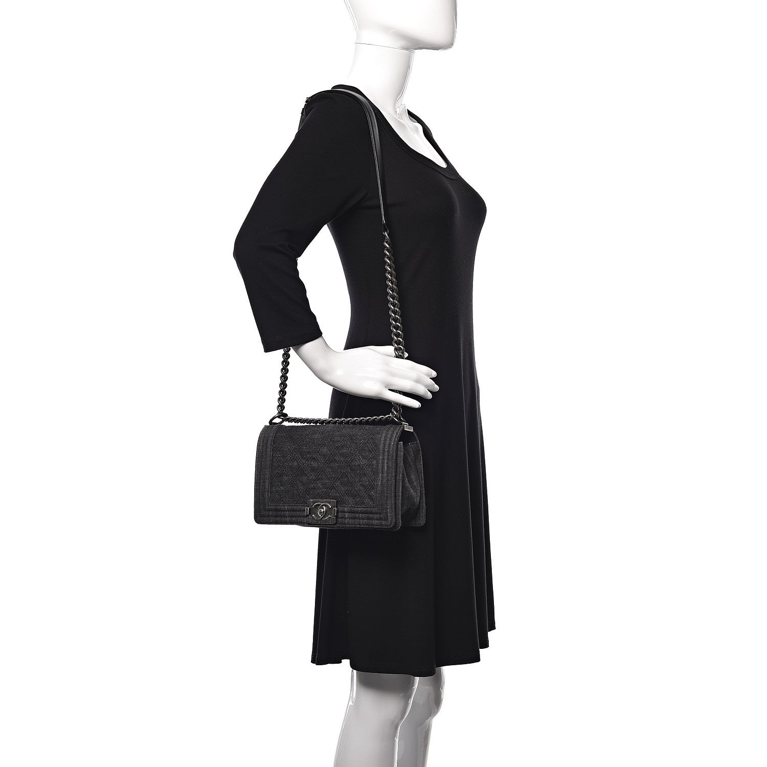 Chanel Denim Quilted Medium Boy Flap Black 2 of 9