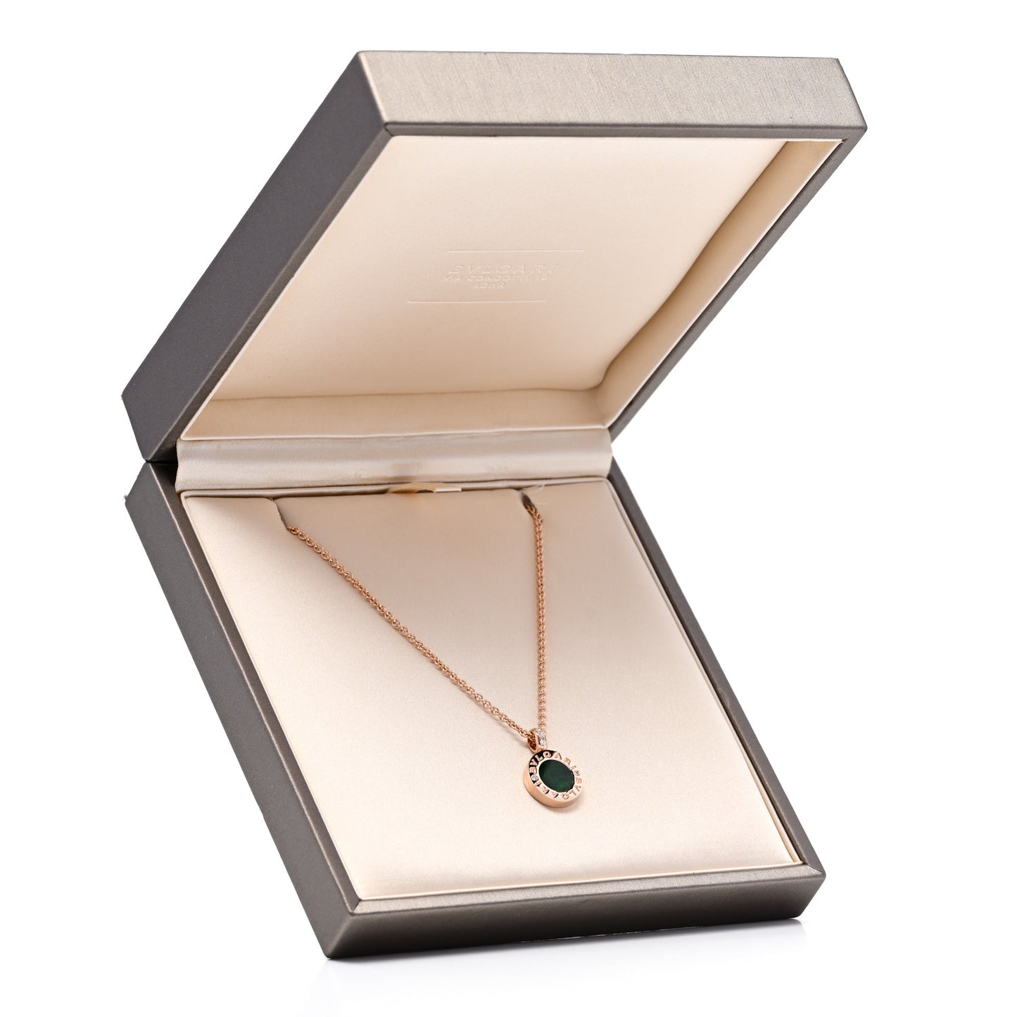 18K Rose Gold Diamond Green Jade BVLGARI BVLGARI Pendant Necklace