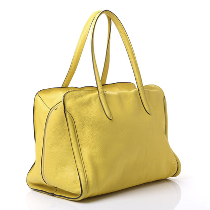 Alexander McQueen Pebbled Calfskin Large Skull Padlock Zip Around Tote Yellow 2 of 16
