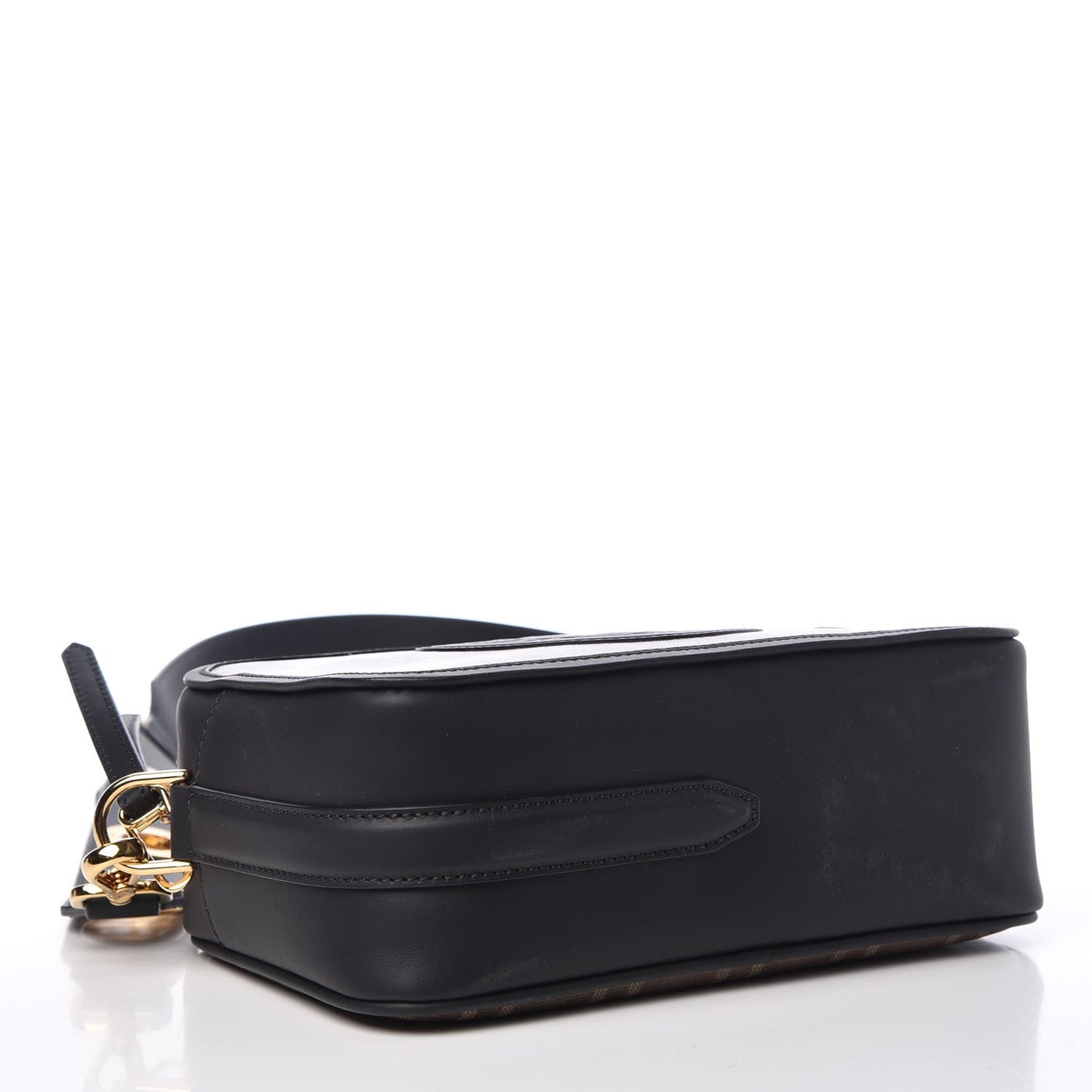 Glazed Fabric Vitello Century F is Fendi FF 1974 Stamp Patch Camera Case Mogano Panna Black
