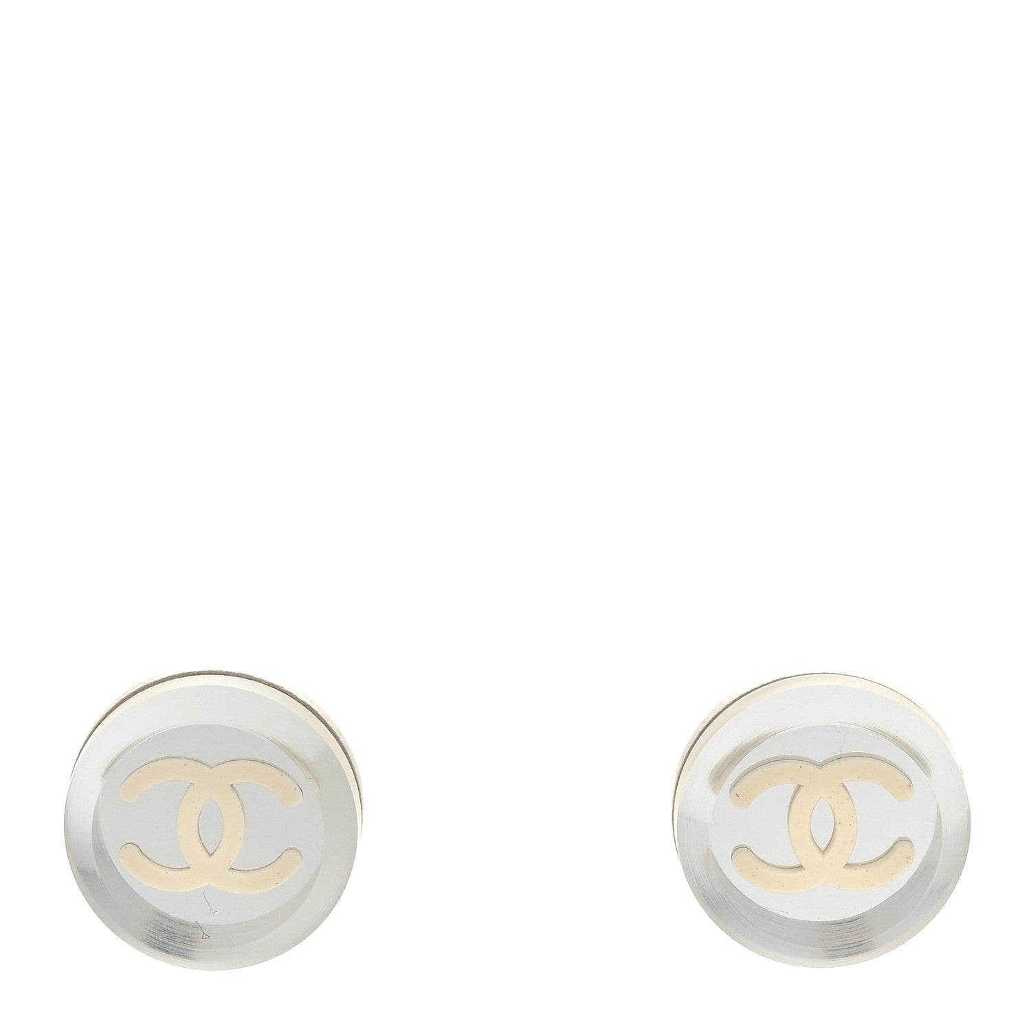 Chanel Mirror Resin CC Earrings Silver 1 of 3