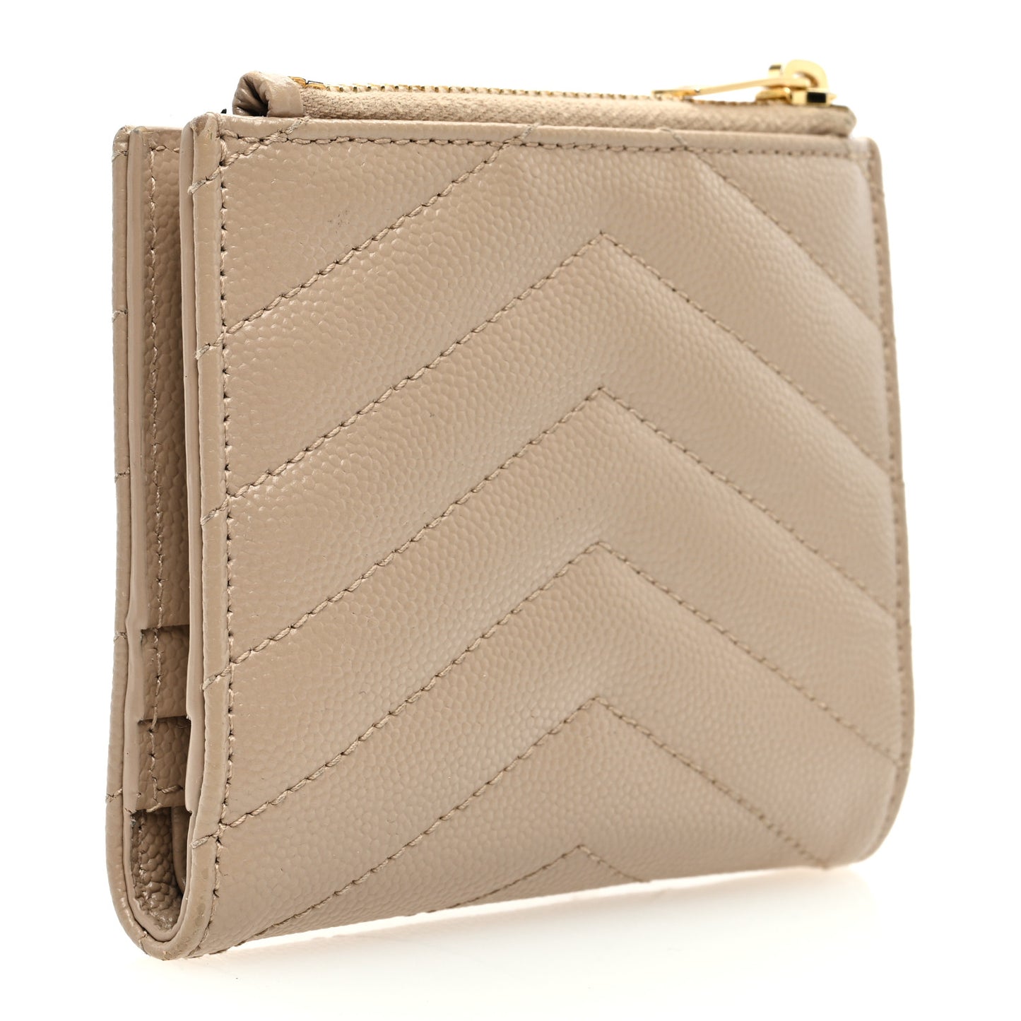 Grain De Poudre Matelasse Chevron Monogram Zipped Two-Part Wallet Dark Beige