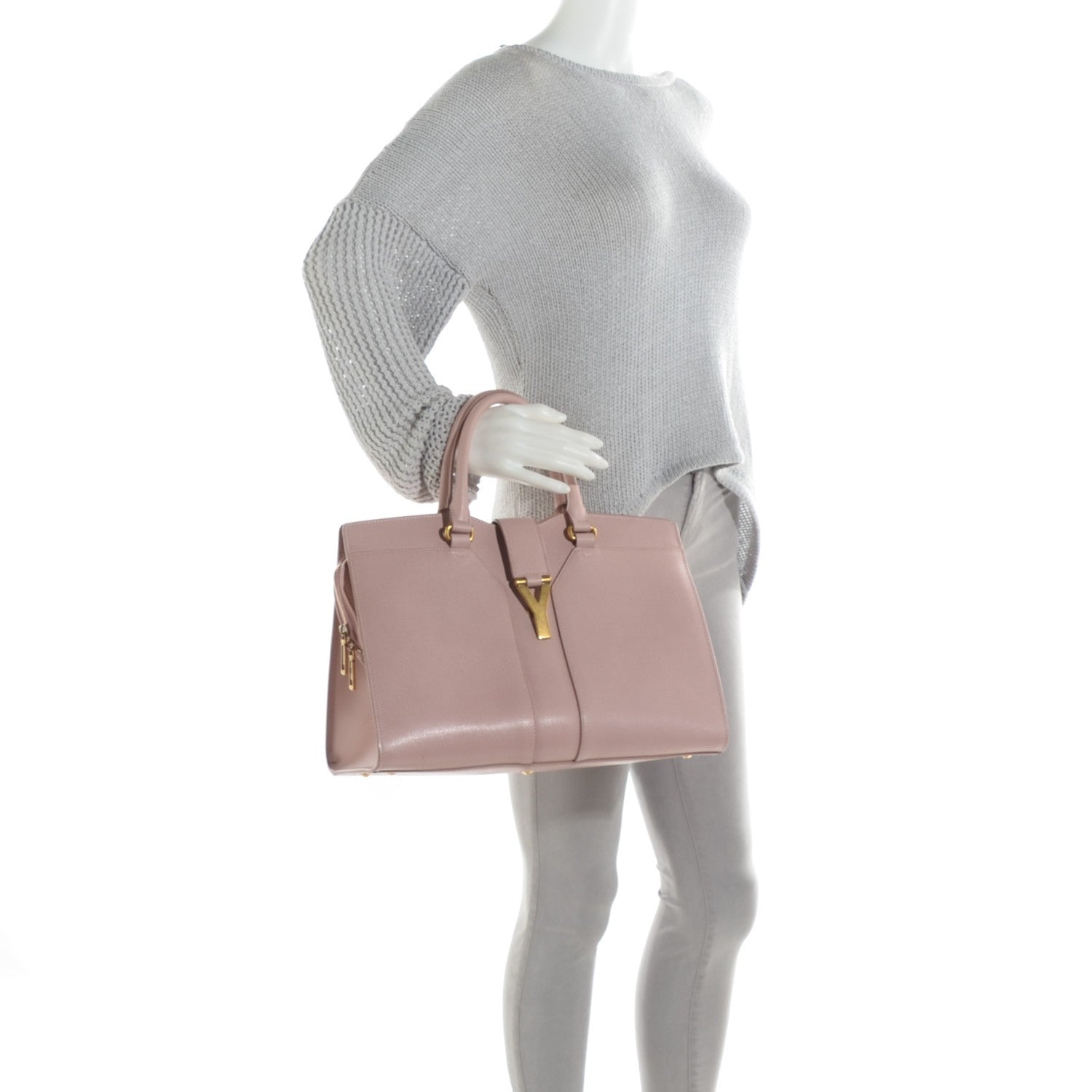 Saint Laurent Textured Leather Medium Cabas ChYc Light Pink 2 of 7