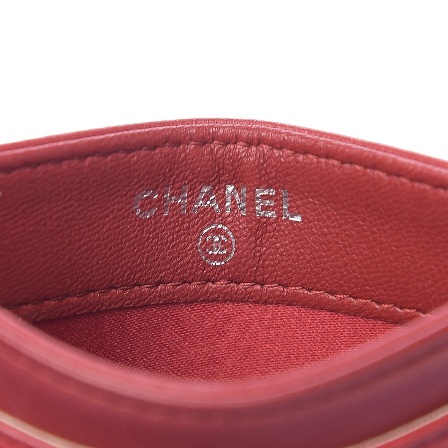 Lambskin Camellia Embossed Card Holder Red