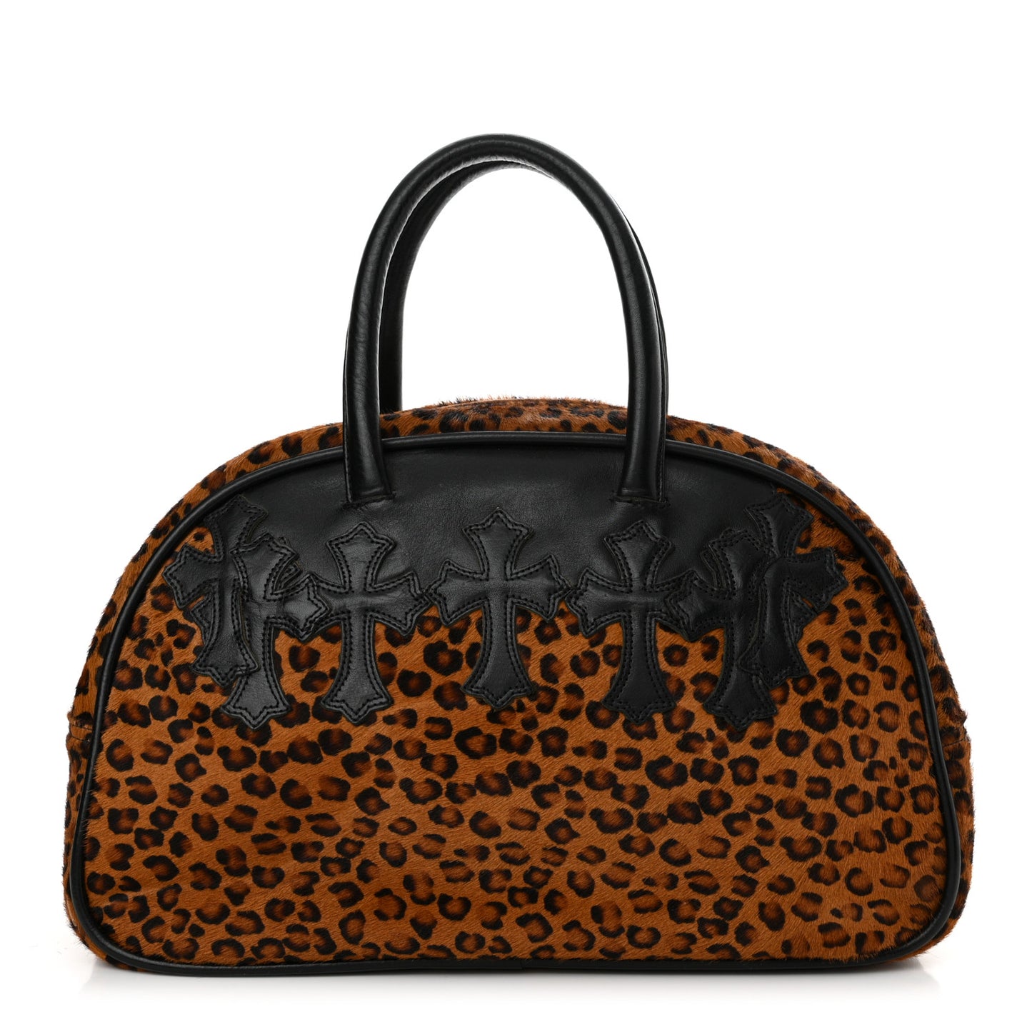 Leopard Print Hair Cross Patch Duffle Bag Black