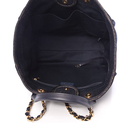 Chanel Lurex Canvas Medium Deauville Tote Navy Blue Gold 4 of 11