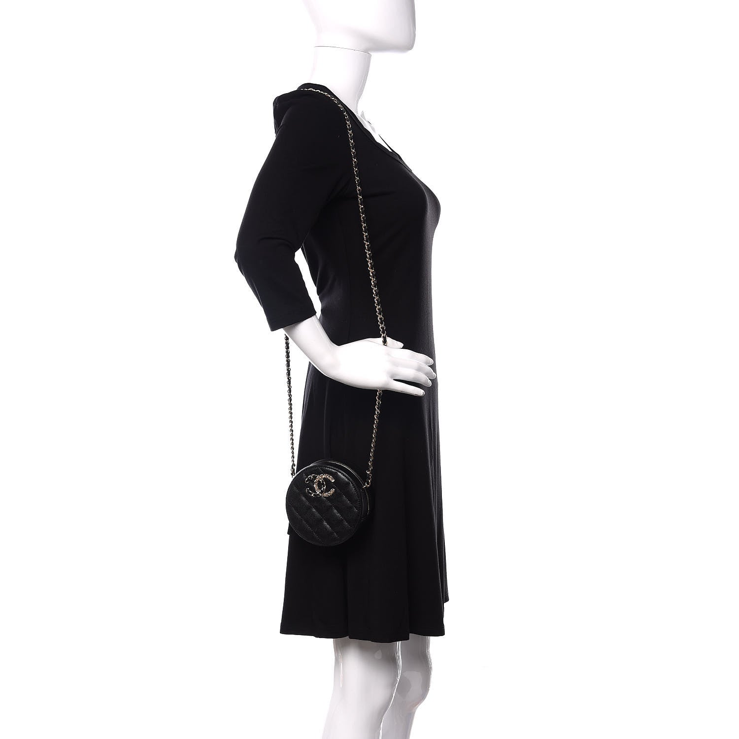 Chanel Caviar Quilted French New Wave Round Clutch With Chain Black 2 of 11