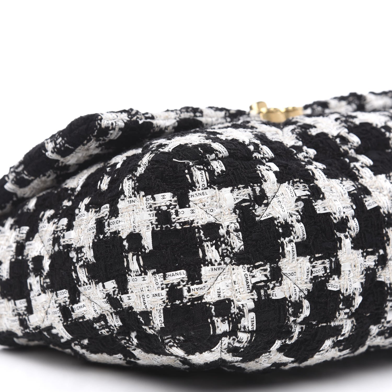 Chanel Tweed Quilted Large 19 Flap Black Ecru White 8 of 11