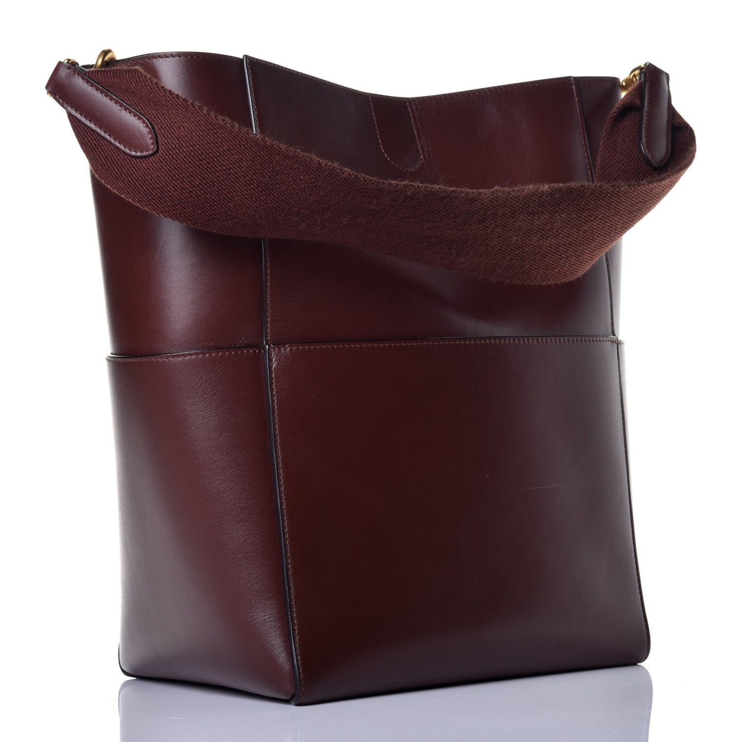 Natural Calfskin Sangle Bucket Bag Burgundy