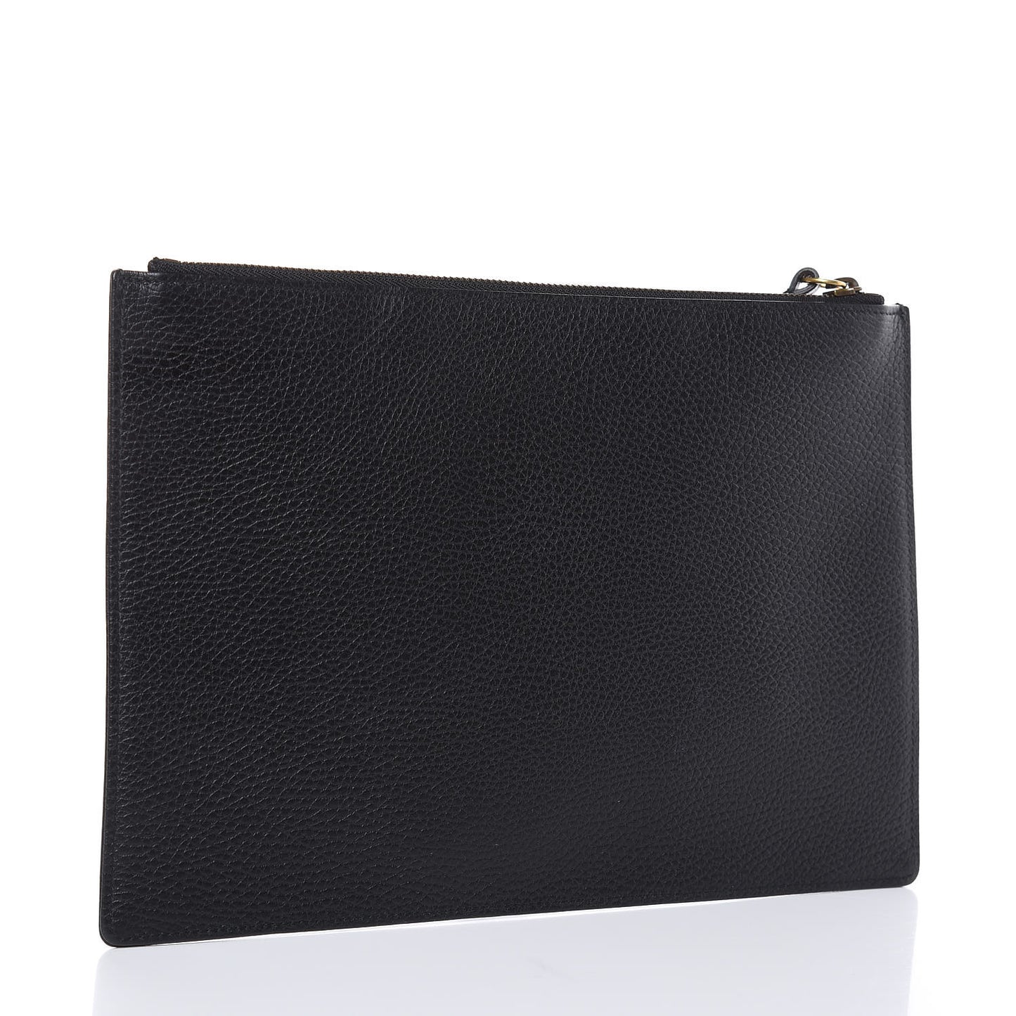 Pebbled Calfskin Butterfly Zip Pouch Black