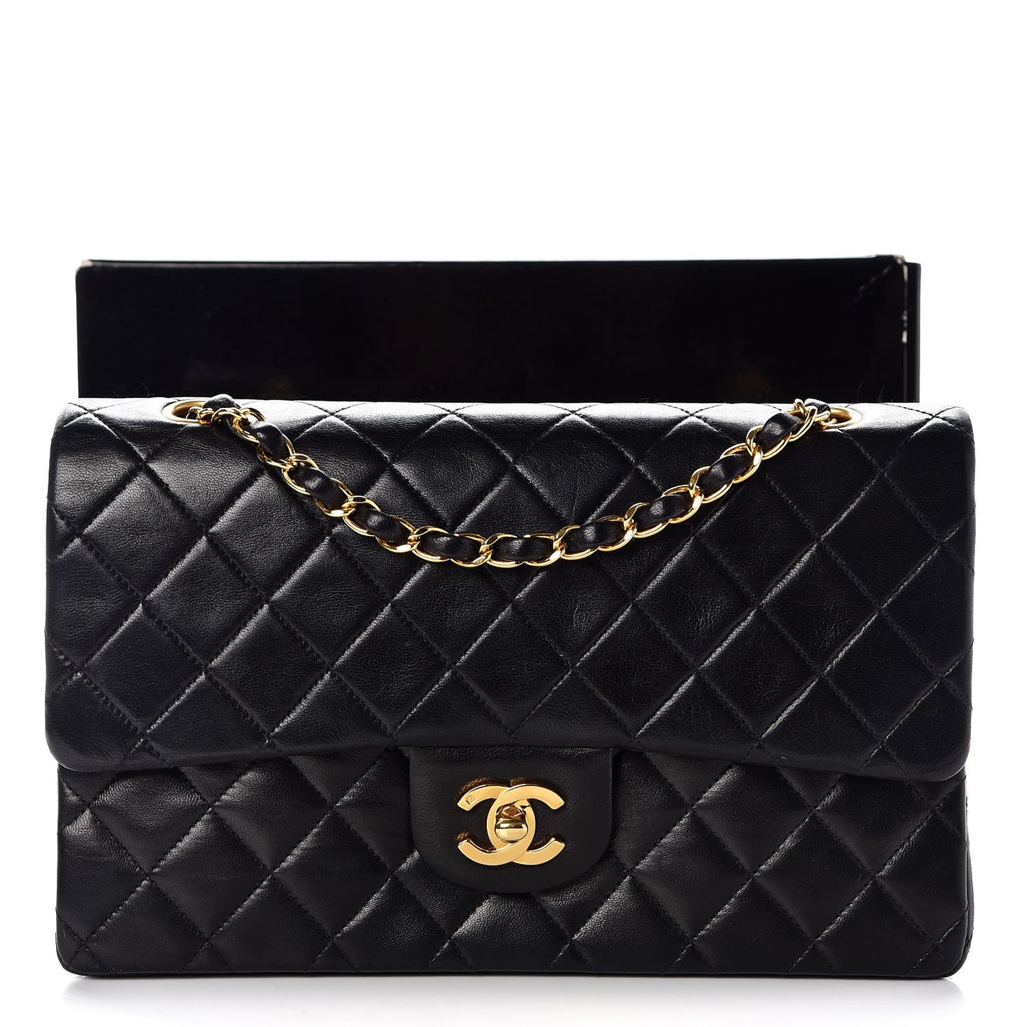 Lambskin Quilted Medium Double Flap Black