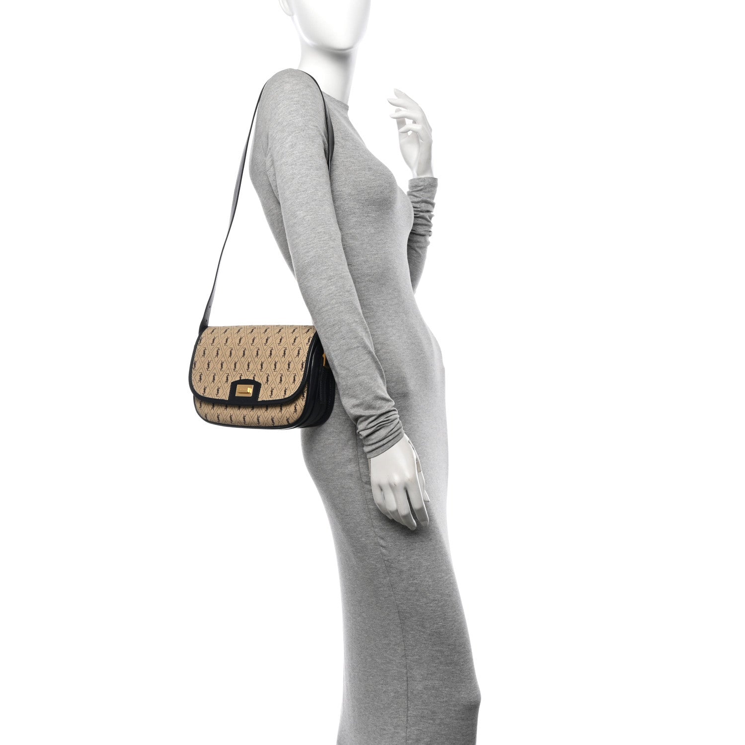 Saint Laurent Canvas Monogram All Over Satchel Bag Beige 2 of 13