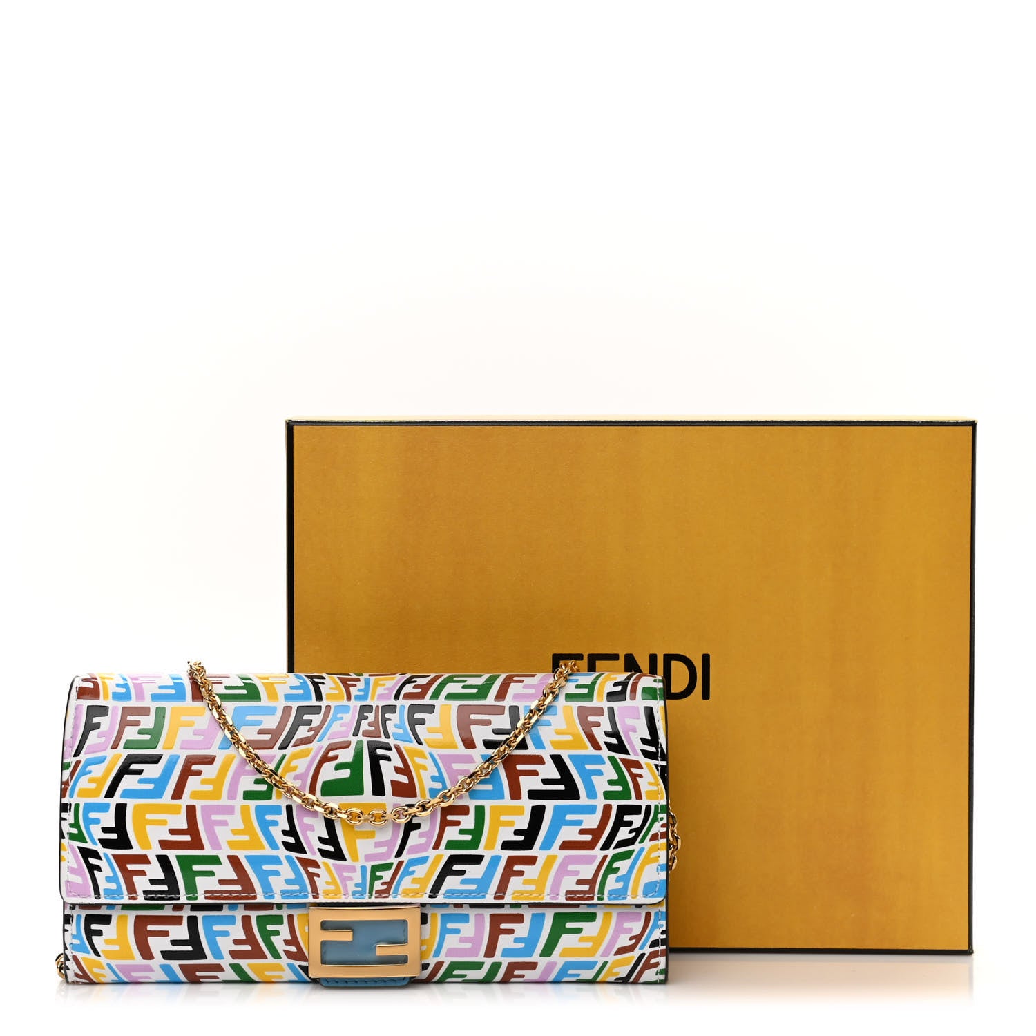 Fendi X SARAH COLEMAN Vitello Liberty Ceylon Micro FF Fish Eye Embossed Continental Envelope Wallet On Chain Multicolor Cyber Blue 11 of 11