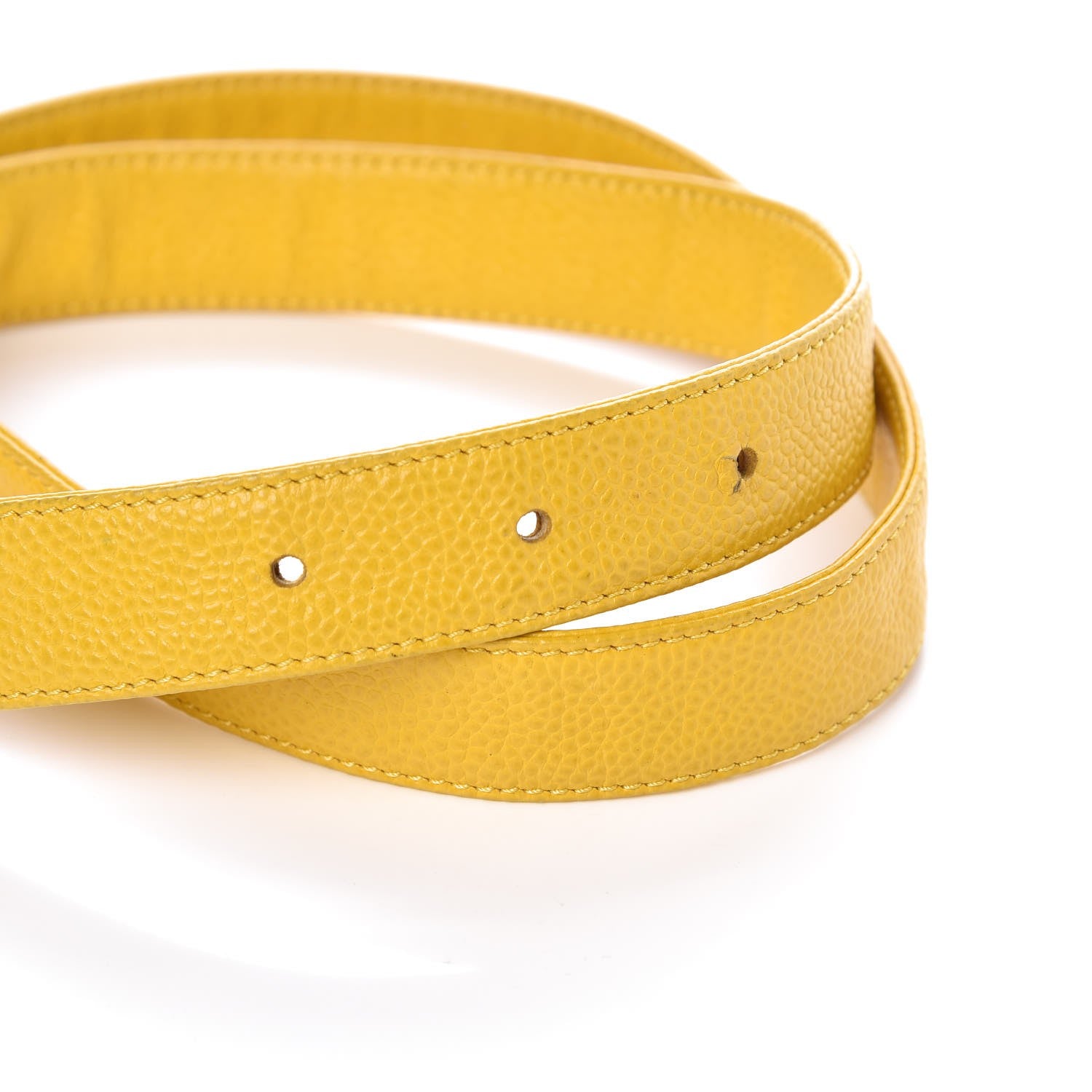 Chanel Caviar CC Logo Skinny Belt 80 32 Yellow 5 of 7