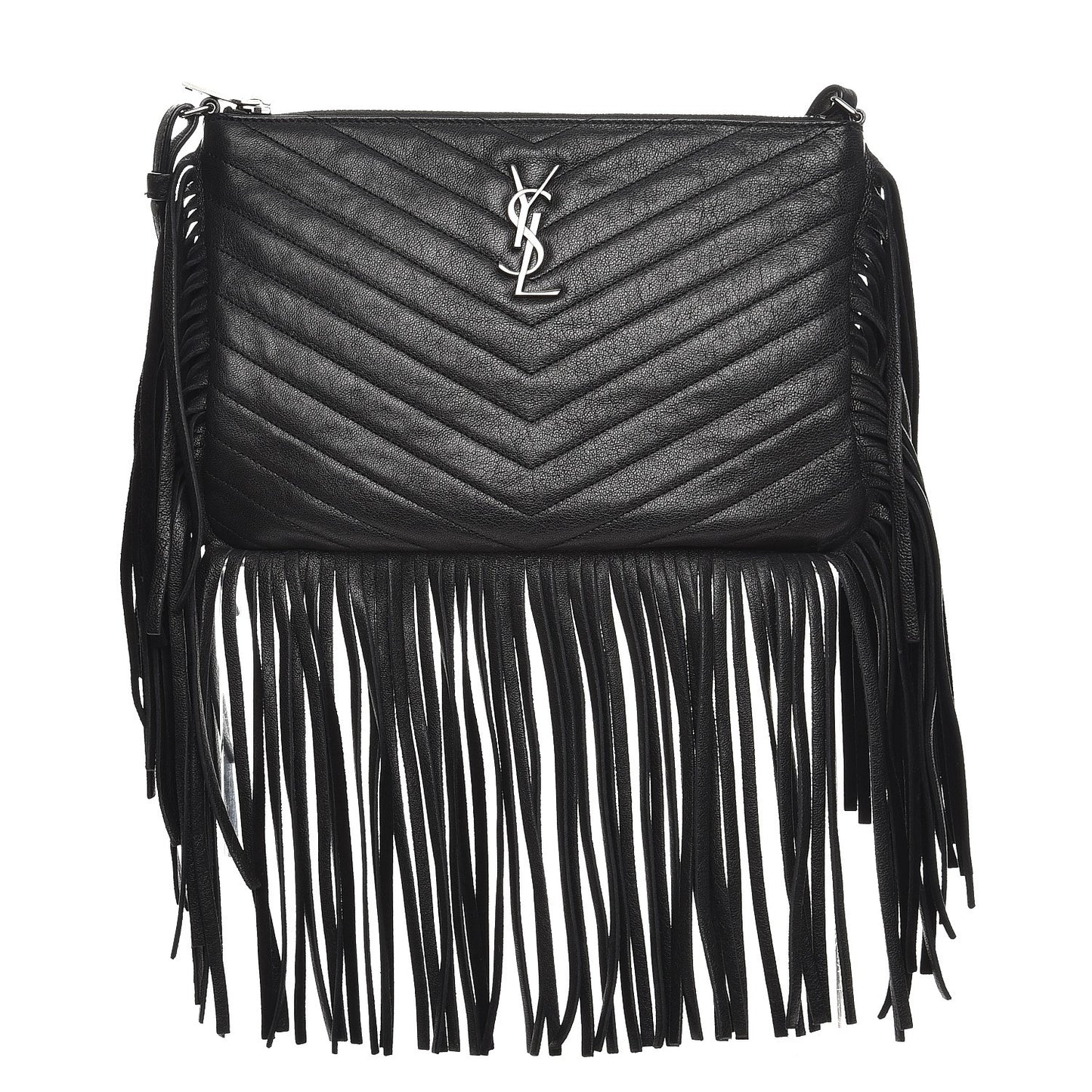 Sheepskin Chevron Small Fringe Crossbody Bag Black