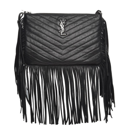 Saint Laurent Sheepskin Chevron Small Fringe Crossbody Bag Black 1 of 7