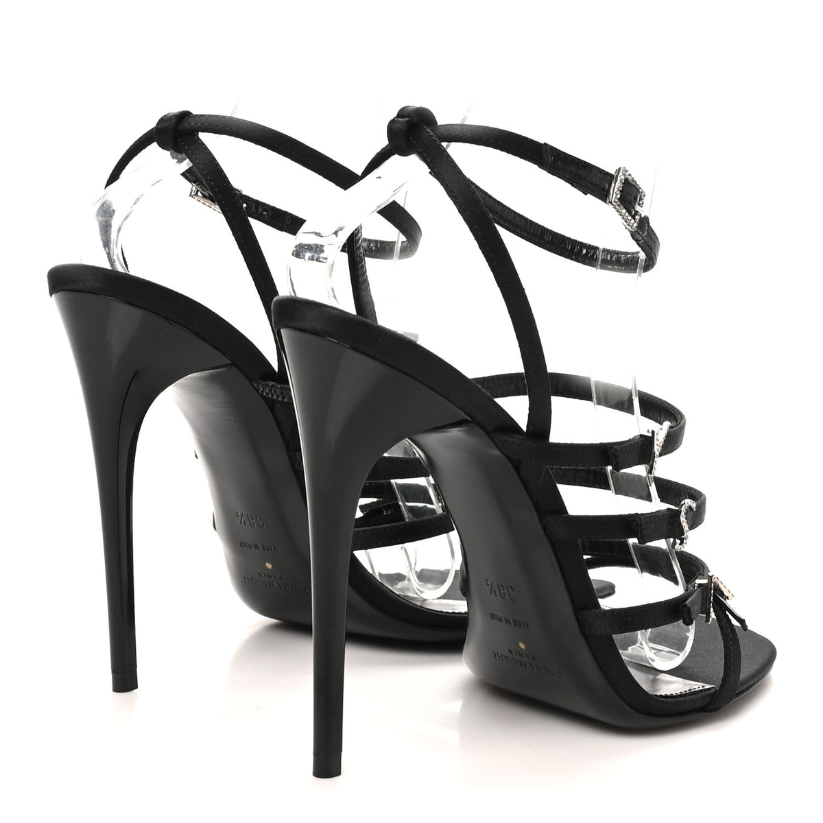 Saint Laurent Crepe Satin Crystal Logo Jerry 110 Ankle Strap Sandals 38.5 Black 5 of 9