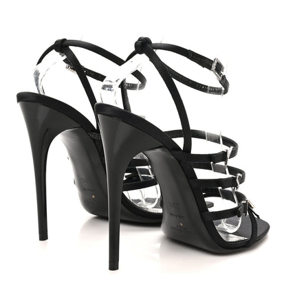 Saint Laurent Crepe Satin Crystal Logo Jerry 110 Ankle Strap Sandals 38.5 Black 5 of 9