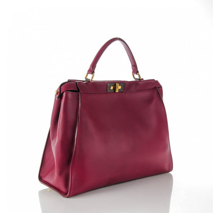 Fendi Vitello Dolce Marmol Large Peekaboo Iconic Satchel Bordeaux Graphite 3 of 9