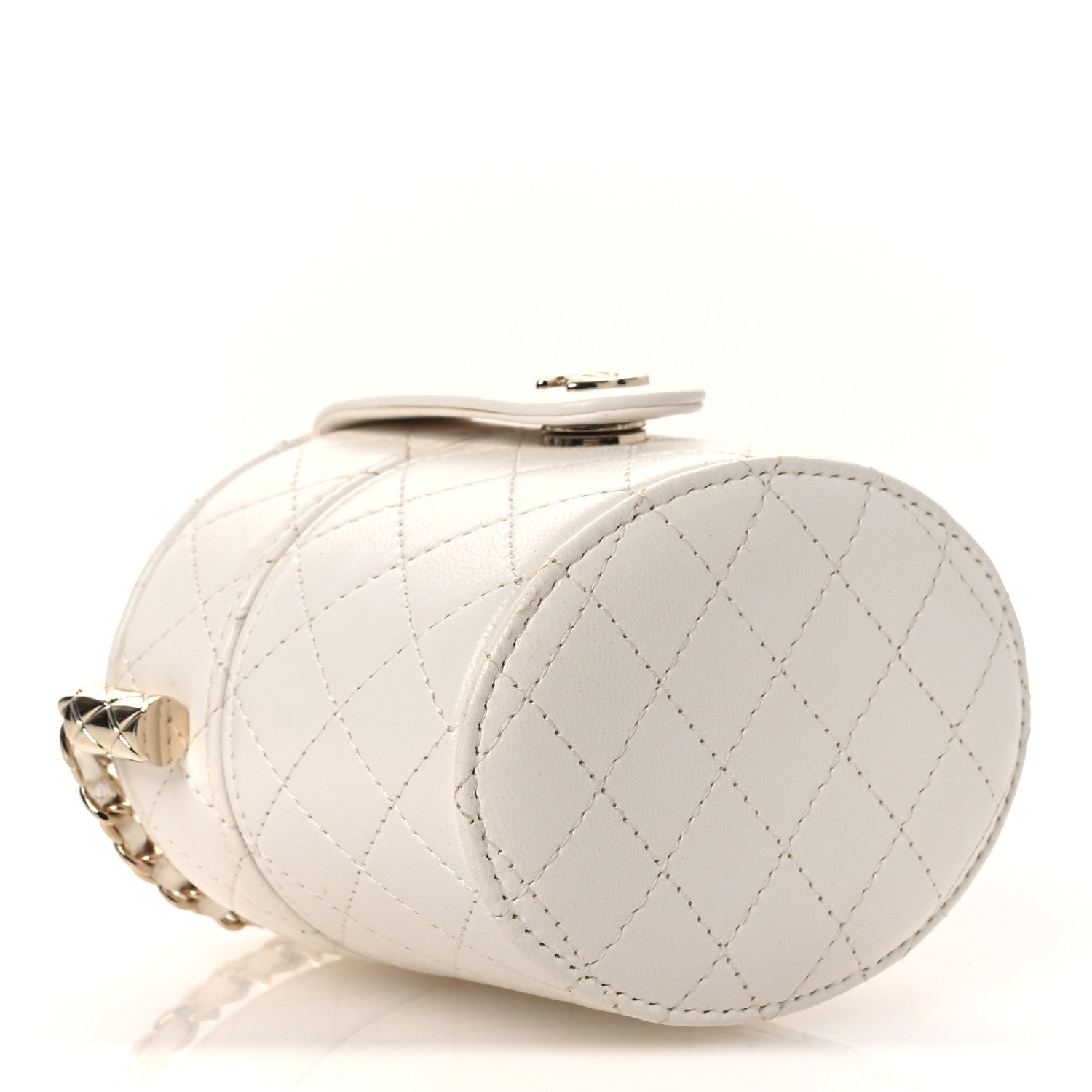 Chanel Lambskin Quilted Round Mini Vanity Case With Chain Case With Chain White 4 of 12