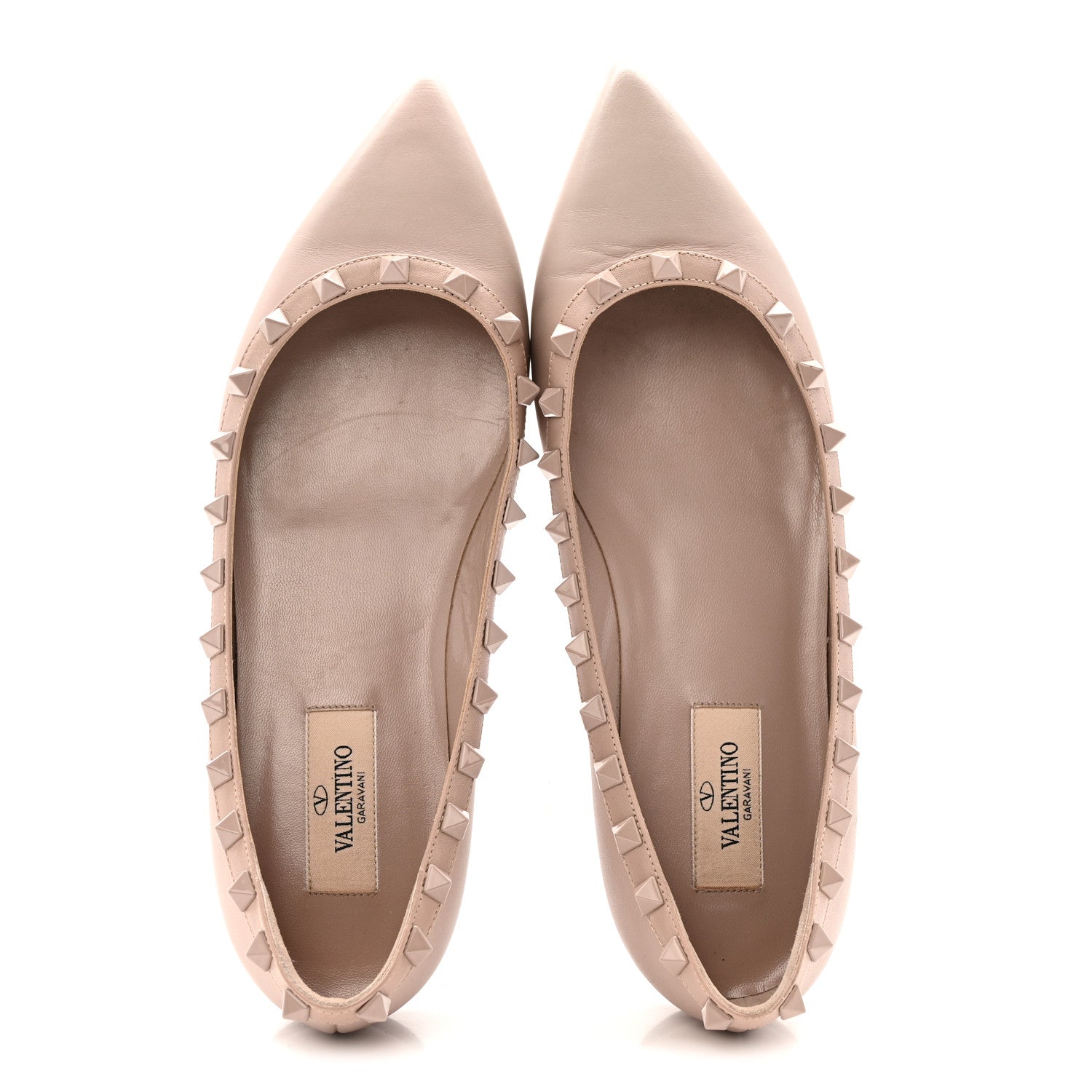 Valentino Garavani Calfskin Lacquered Monochrome Rockstud Ballerina Flats 38 Poudre 3 of 26