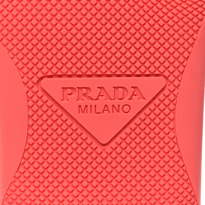 Prada Spazzolato Triangle Logo Slide Flat Sandals 38 Corallo 7 of 9