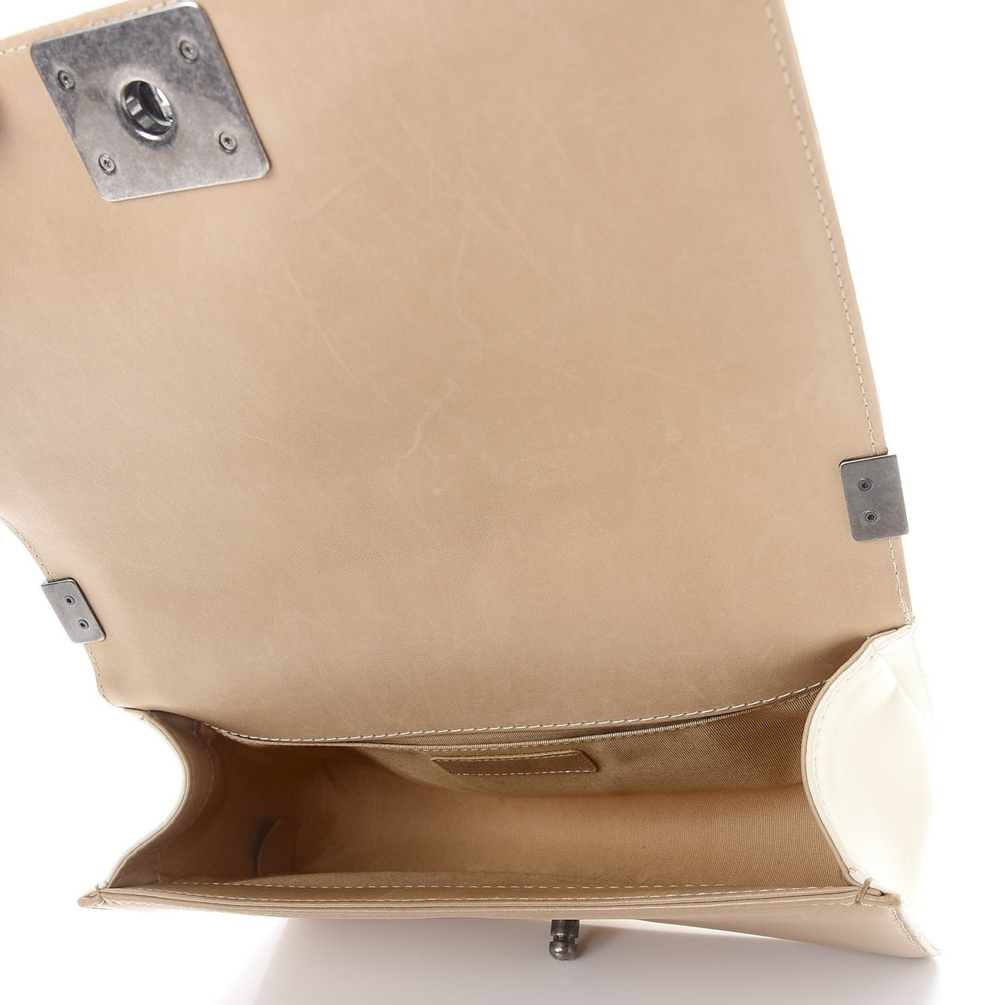 Lambskin Quilted Medium Boy Flap Ivory Havana Beige