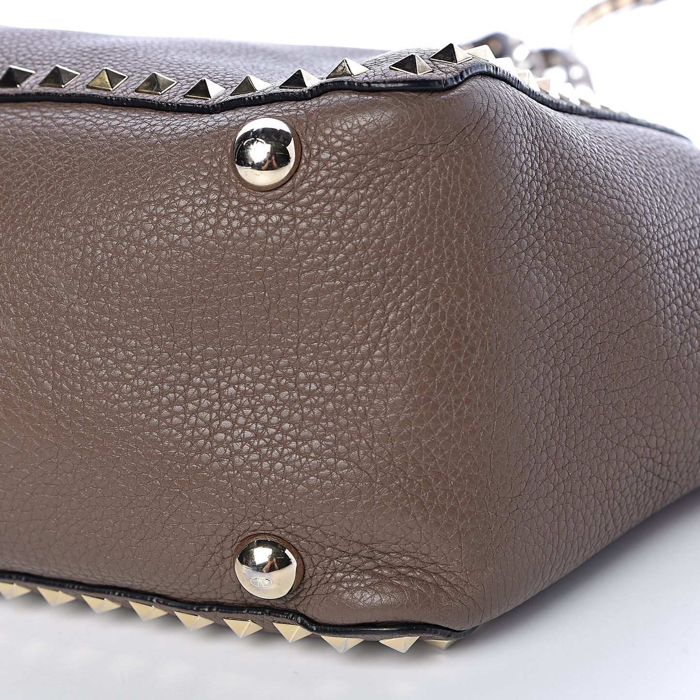 Pebbled Calfskin Medium Rockstud Tote Brown