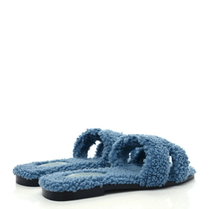 Hermes Woolskin Oran Sandals 38 Bleu 4 of 8
