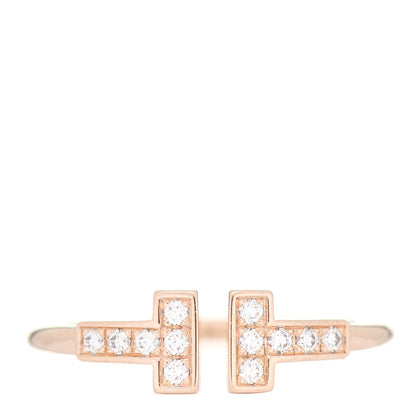 Tiffany 18K Rose Gold Diamond T Wire Ring 56 7.5 1 of 5
