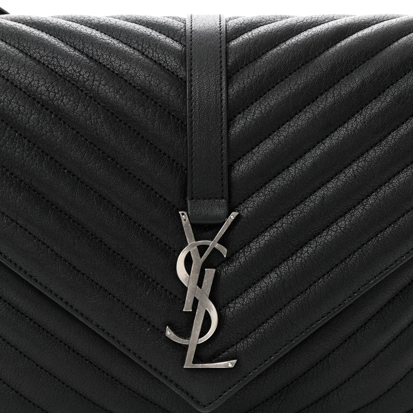 Sheepskin Matelasse Chevron Monogram Large College Satchel Black