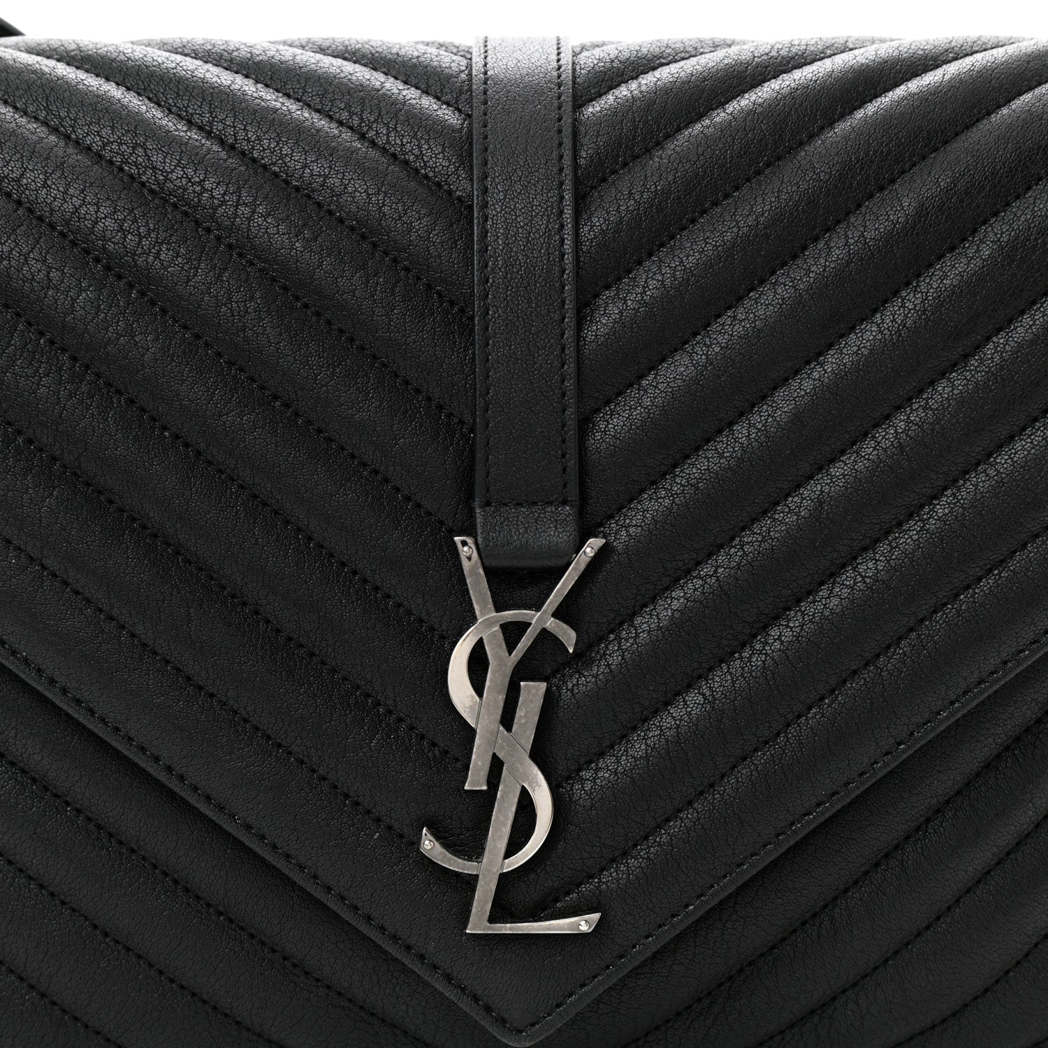 Saint Laurent Sheepskin Matelasse Chevron Monogram Large College Satchel Black 8 of 10