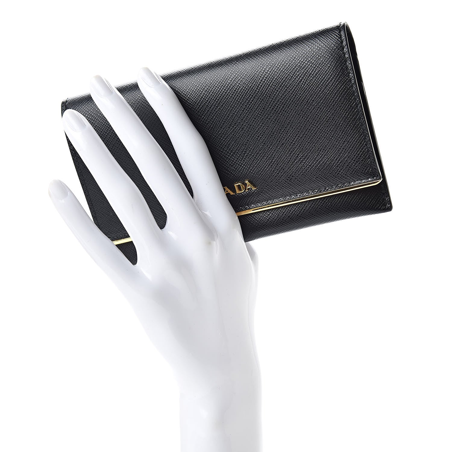 Prada Saffiano Metal Bar Flap Wallet Black 2 of 9