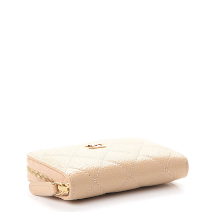 Chanel Caviar Quilted Zip Around Coin Purse Beige Clair 4 of 8