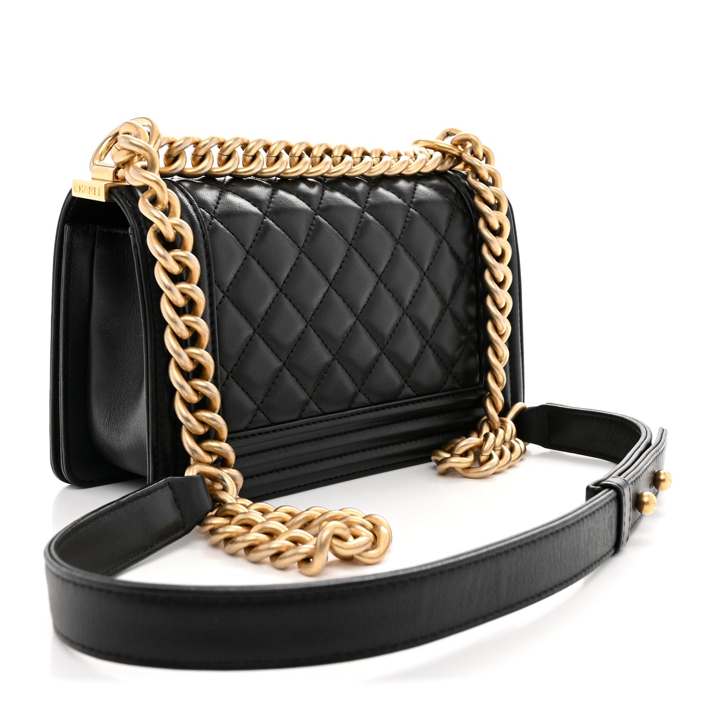 Lambskin Quilted Small Boy Flap Black