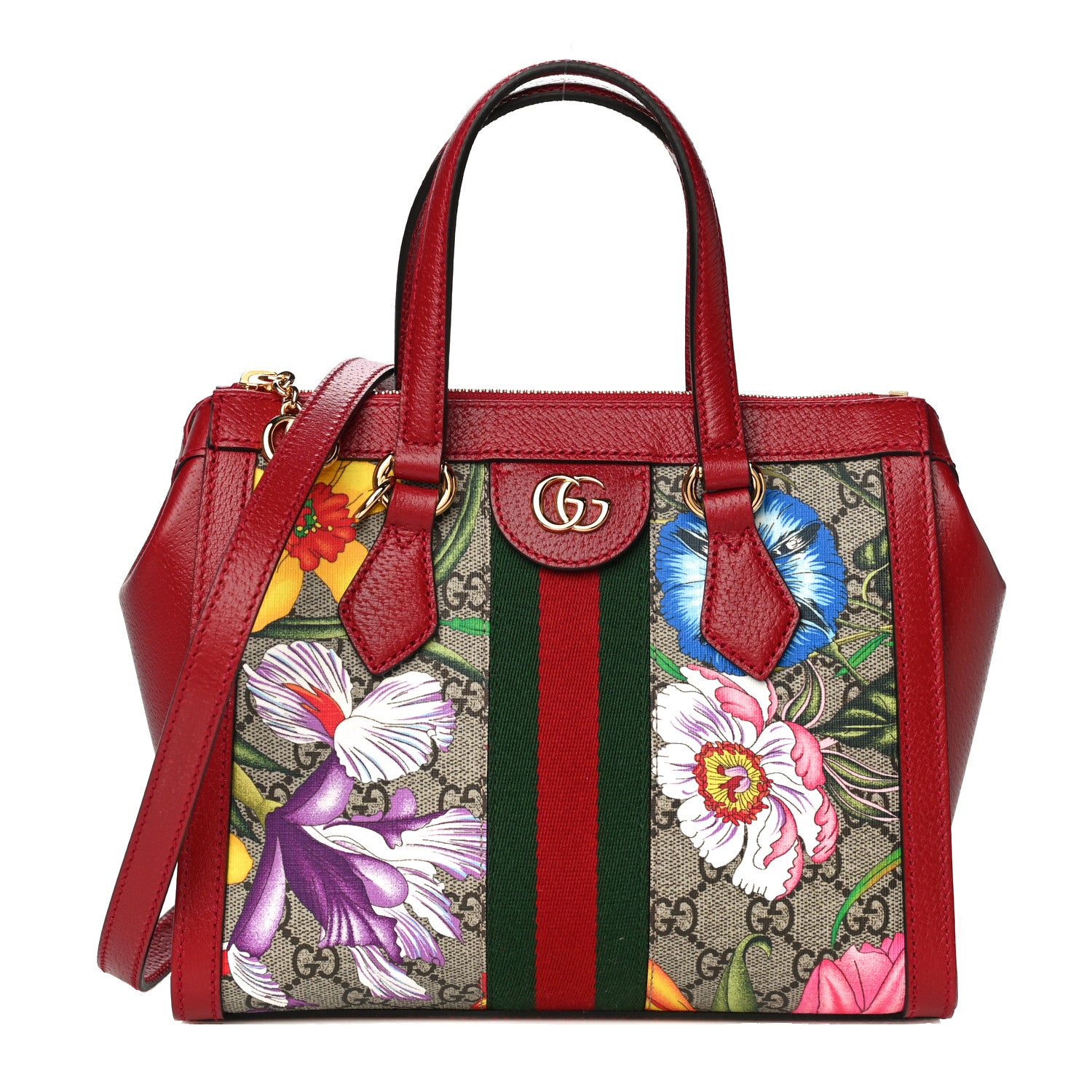 Gucci GG Supreme Monogram Flora Web Small Ophidia Tote Bag Red 1 of 13