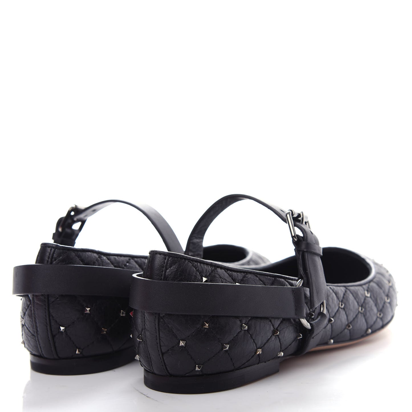 Crackled Lambskin Rockstud Spike Captoe Ballerina Flats 36.5 Black