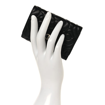 Chanel Lambskin Camellia Embossed 4 Key Holder Black 2 of 7