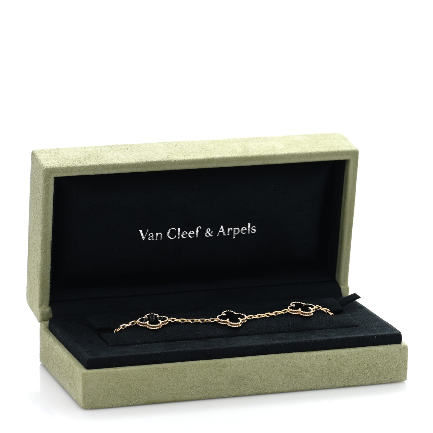VAN CLEEF & ARPELS 18K Yellow Gold Black Onyx 5 Motifs Vintage Alhambra Bracelet